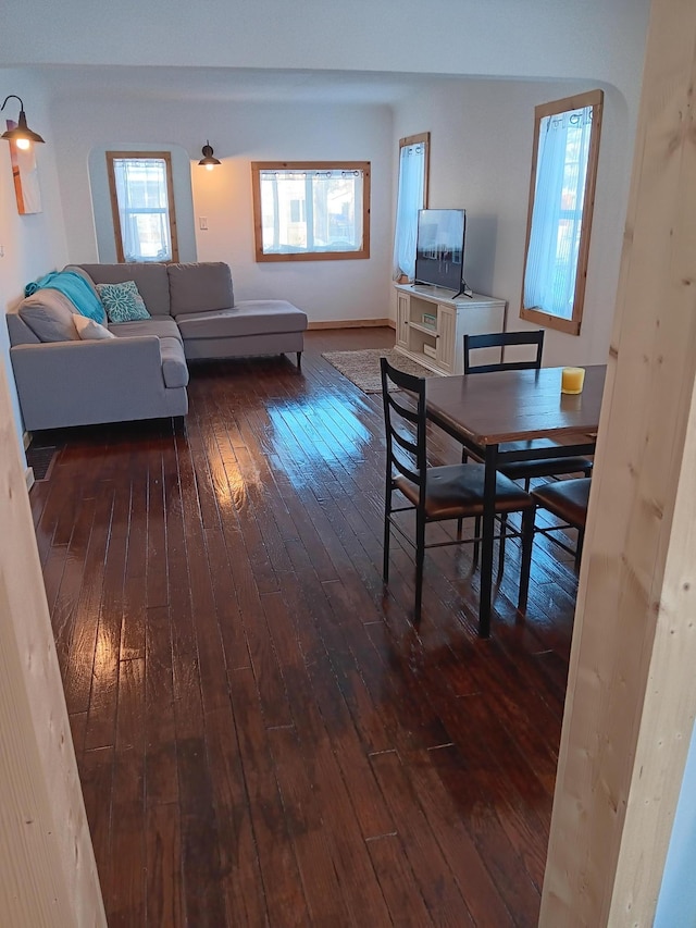 dining space with dark hardwood / wood-style floors