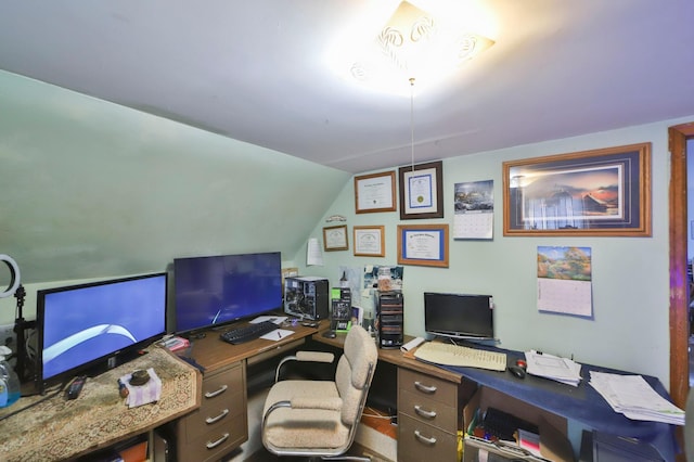 office with lofted ceiling