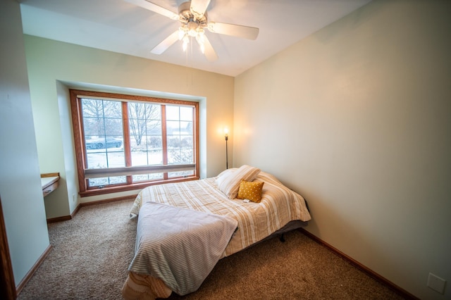 bedroom featuring carpet flooring and ceiling fan