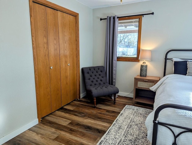 bedroom with a closet and dark wood-type flooring