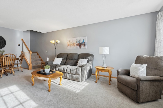 living room featuring light colored carpet