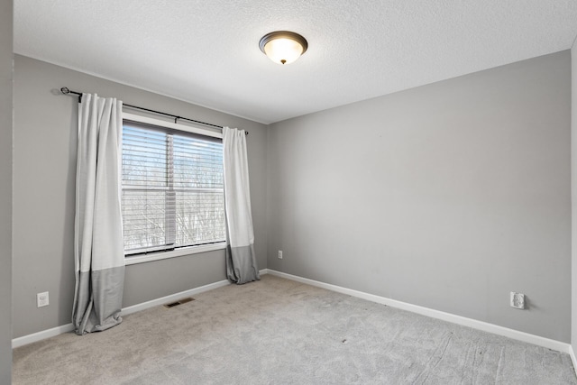 empty room featuring light carpet and a textured ceiling