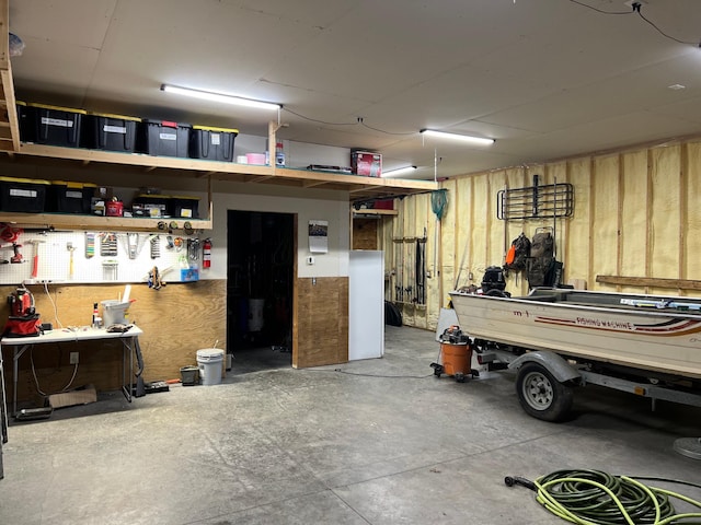 garage featuring a workshop area