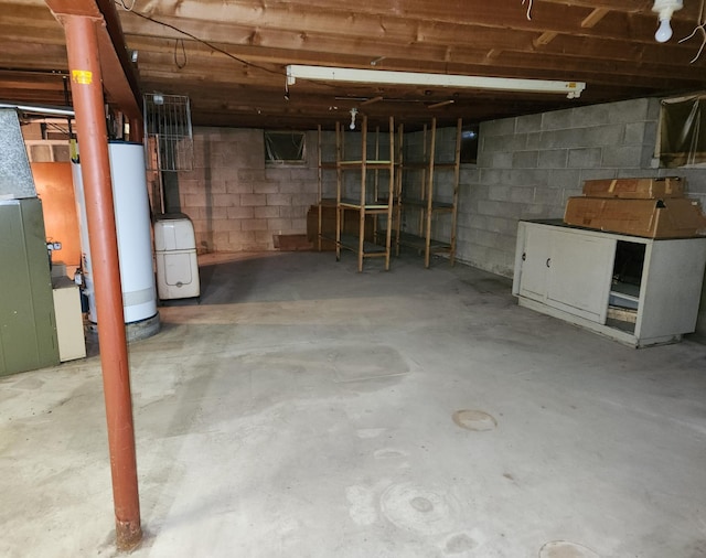 basement featuring water heater