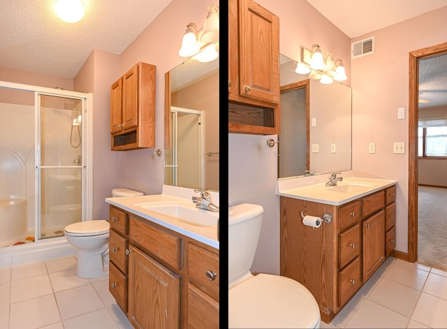 bathroom with walk in shower, tile patterned floors, and toilet