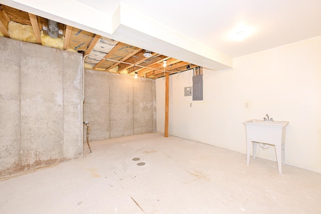unfinished below grade area featuring electric panel