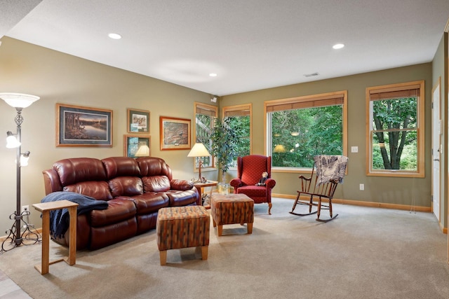 carpeted living room featuring a wealth of natural light