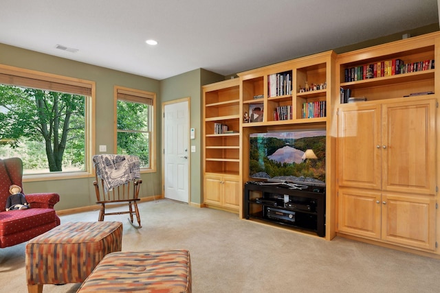 living room with light carpet