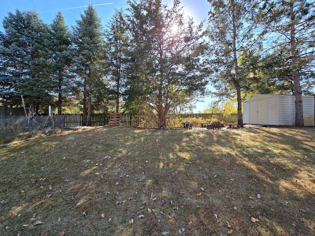 view of yard featuring a storage unit