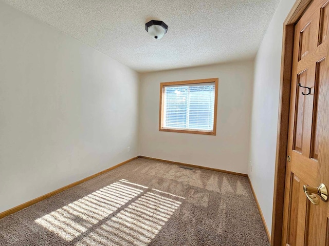 unfurnished room with carpet and a textured ceiling