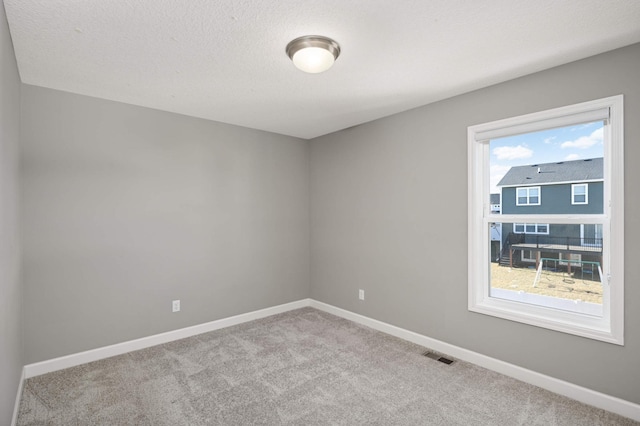 carpeted empty room with plenty of natural light and a textured ceiling