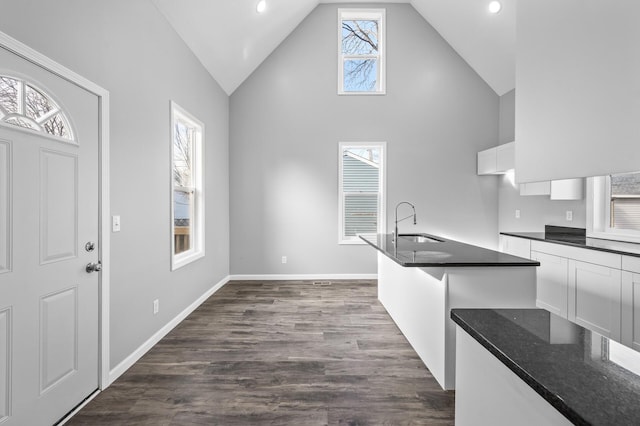 kitchen featuring dark hardwood / wood-style flooring, white cabinetry, plenty of natural light, and sink