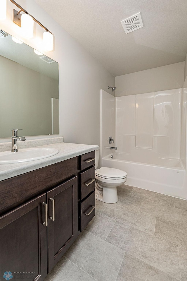 full bathroom with toilet, shower / bathtub combination, and vanity