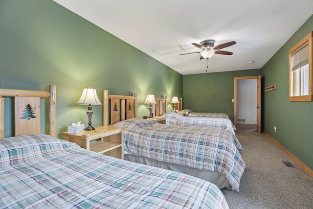 bedroom featuring carpet and ceiling fan