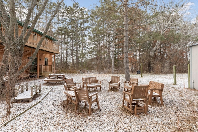 view of snow covered patio