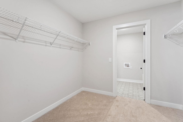 spacious closet with light carpet