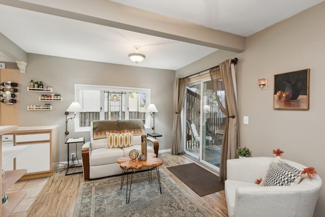 sitting room featuring light hardwood / wood-style flooring