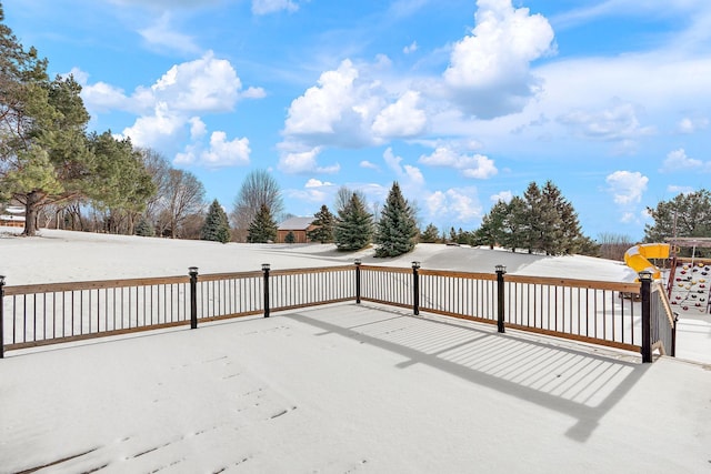 view of snow covered patio