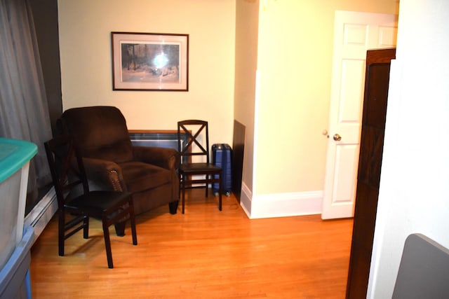 living area with light hardwood / wood-style flooring