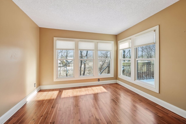 spare room with wood-type flooring, a wealth of natural light, and a textured ceiling