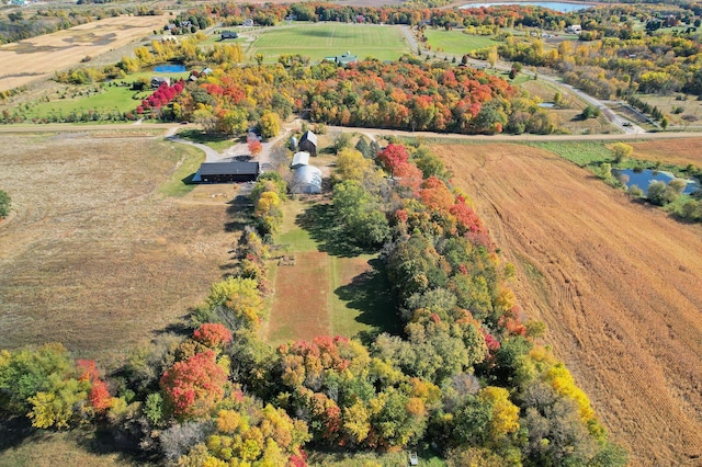 bird's eye view with a water view and a rural view