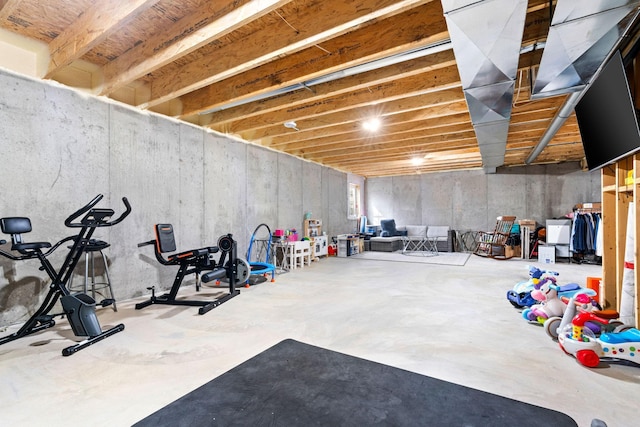 view of unfinished basement