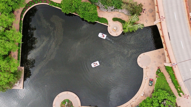 bird's eye view featuring a water view