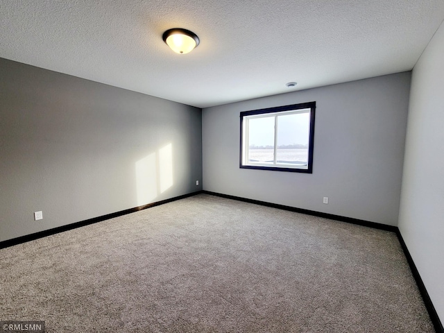 unfurnished room with a textured ceiling and light carpet