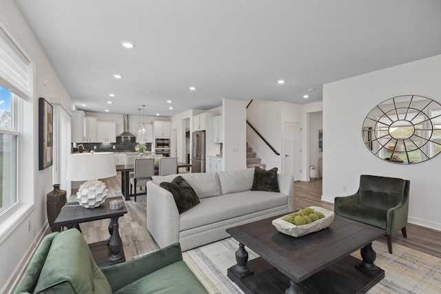 living room featuring light wood-type flooring