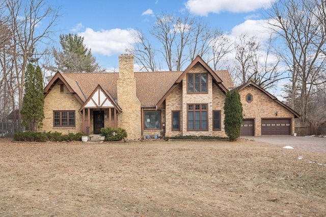 tudor home with a garage