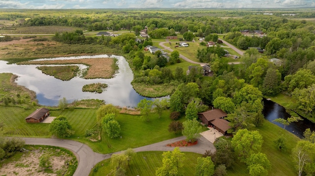 bird's eye view featuring a water view and a rural view