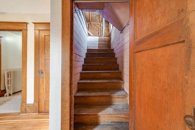 stairway featuring radiator