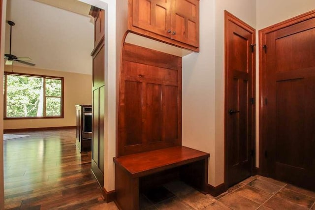 mudroom featuring ceiling fan