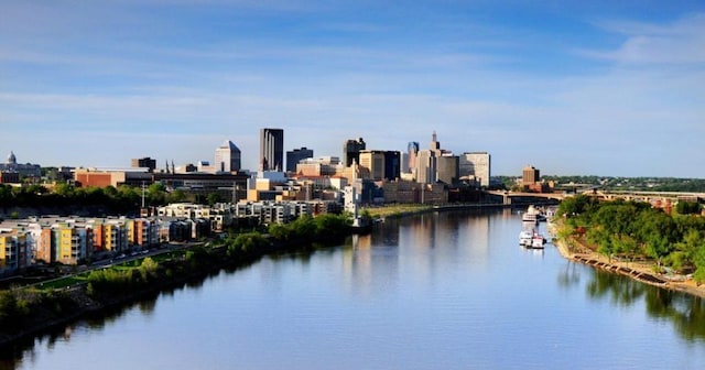 view of city with a water view