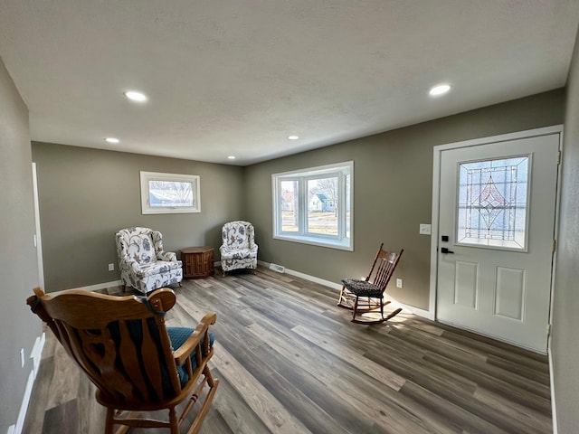 sitting room with hardwood / wood-style flooring