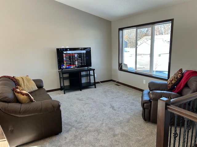 living room featuring light carpet