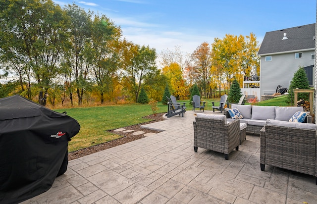 view of patio / terrace featuring an outdoor hangout area and grilling area