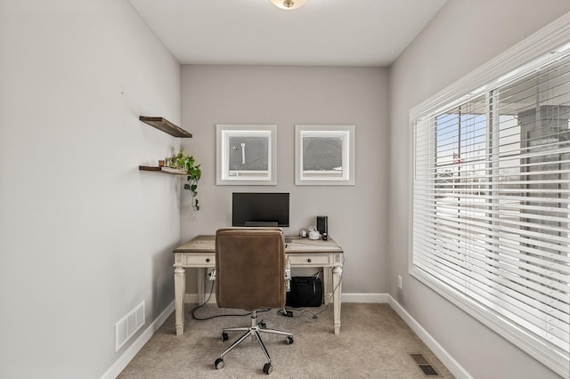 office featuring light carpet