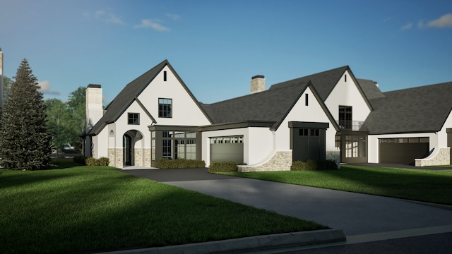 9901 Crestwood Ter, Eden Prairie, MN 55347 - view of front facade with stone siding, a chimney, and stucco siding