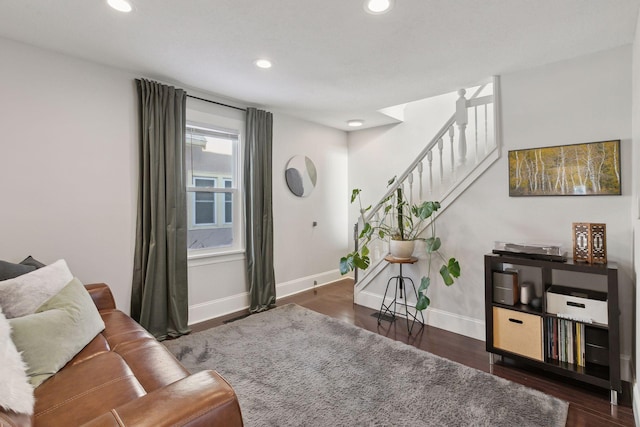 living room with dark wood-type flooring