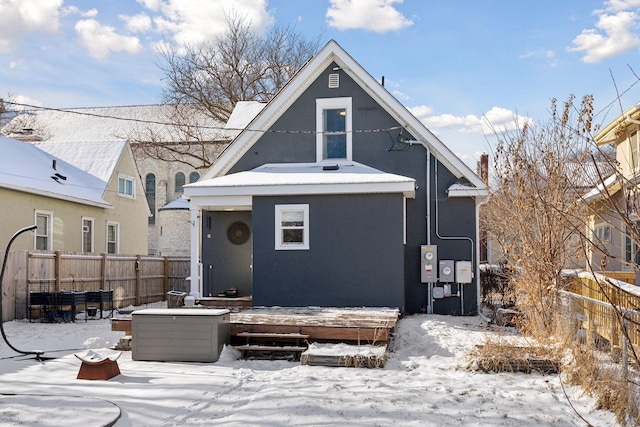 view of snow covered property