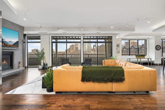 living room featuring dark hardwood / wood-style floors