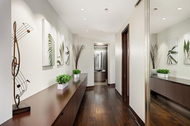 hall with dark hardwood / wood-style floors