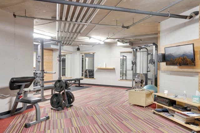 exercise room with carpet