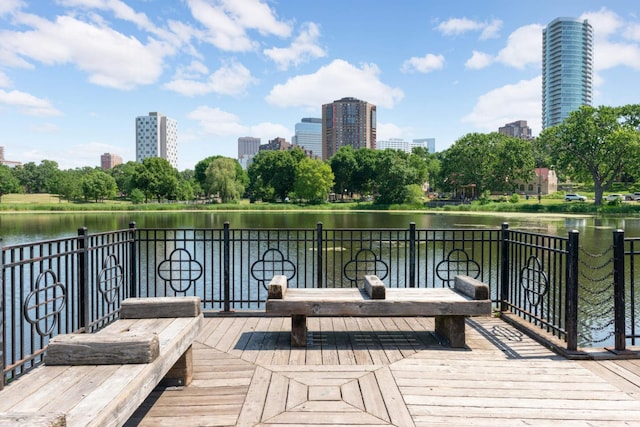 view of dock with a water view