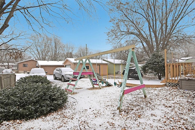 view of snow covered playground