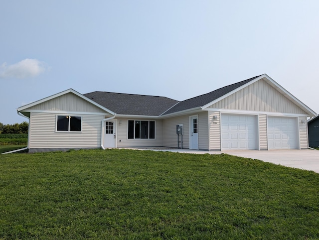 146 Front St, Tracy, MN 56175 - single story home featuring driveway, a garage, a front yard, board and batten siding, and roof with shingles