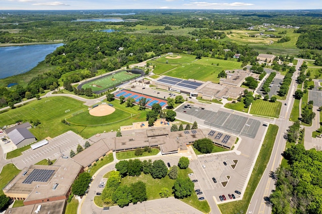 aerial view featuring a water view