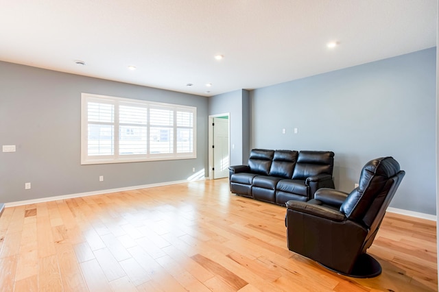 living room with light hardwood / wood-style flooring