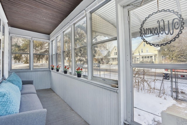 sunroom / solarium with wood ceiling